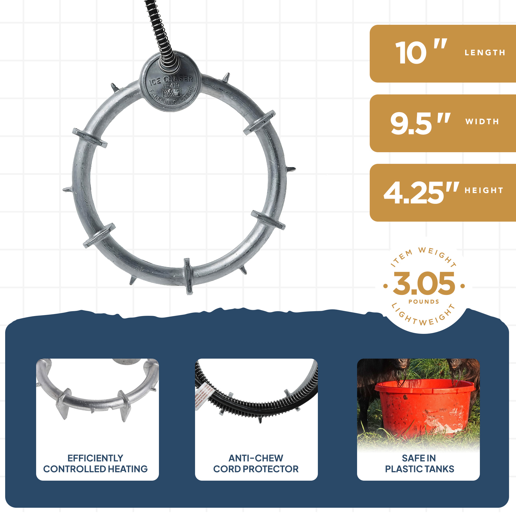 Farm Innovators Ice Chaser Aluminum Submergible Tank De-Icer w/Protector, 2 Pack - Picture 3 of 11